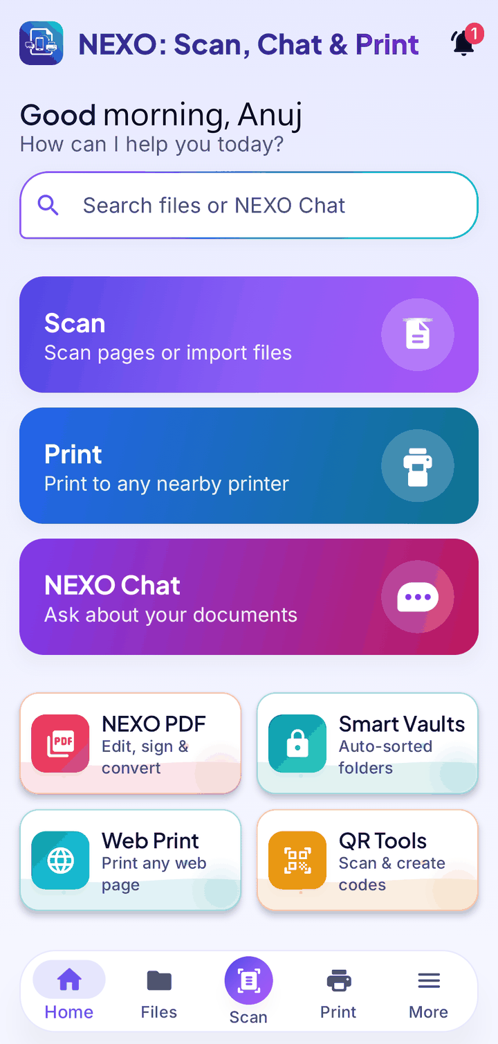 NEXO home screen
